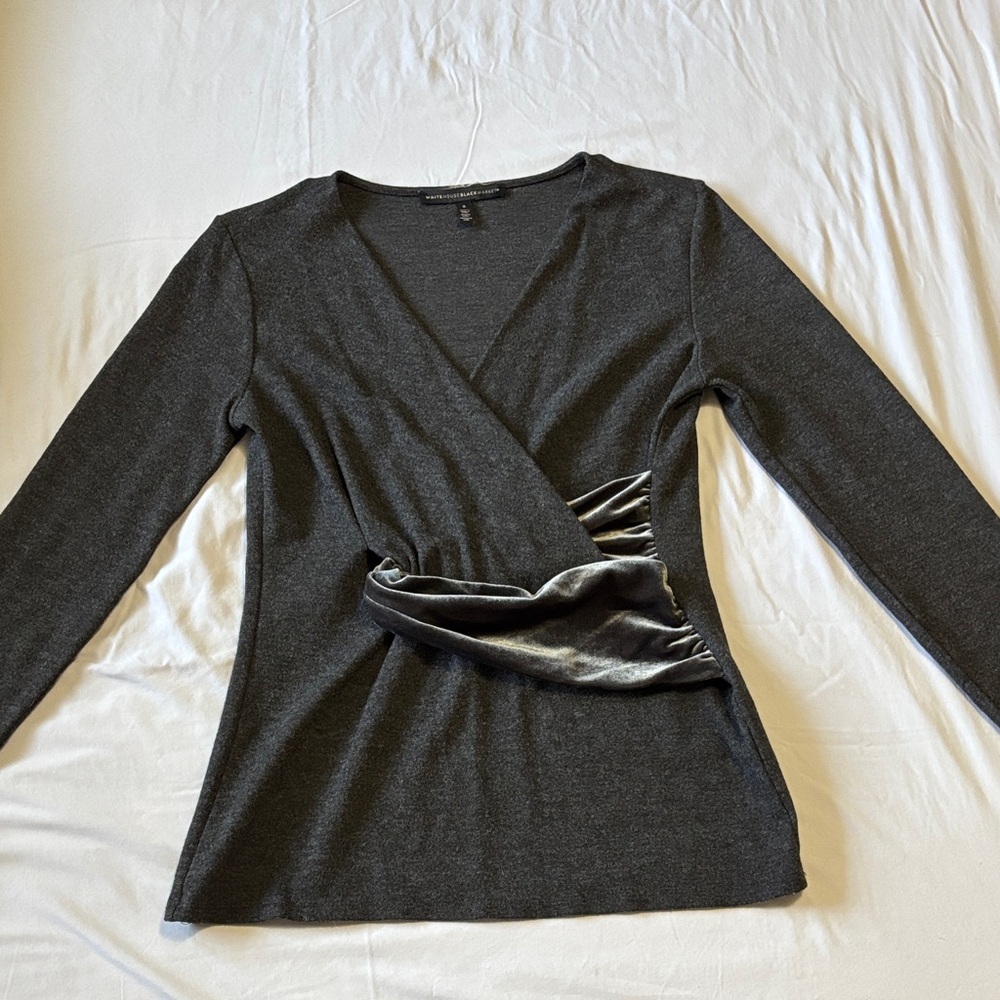 White House Black Market Charcoal Wrap Blouse